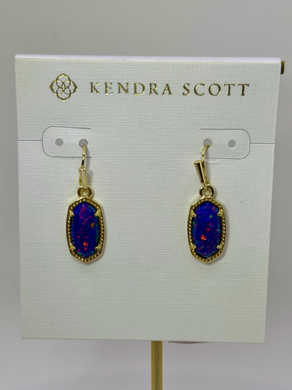 Kendra Scott Lee Gold Drop Earrings in Indigo Kyocera Opal, NWT - Picture 7 of 11